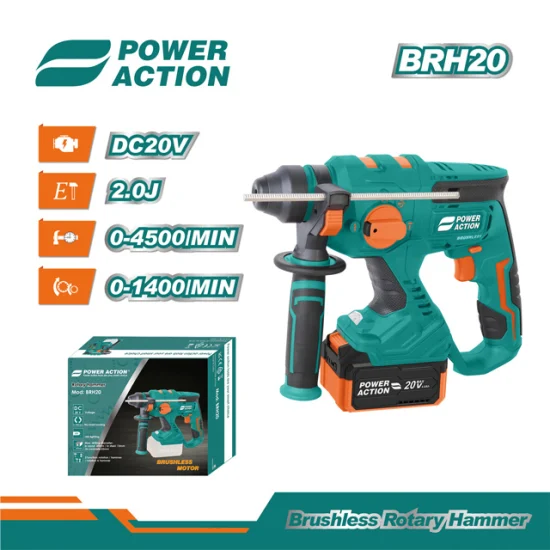 Power Action 20V sem escova elétrica sem fio martelo rotativo broca SDS brocas